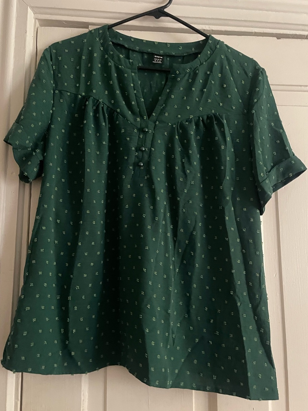SHEIN Forest Green Short Sleeve Button Yoke Blouse